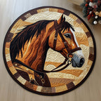 Majestic Horse Round Mat Rug - washable non-slip printed rug
