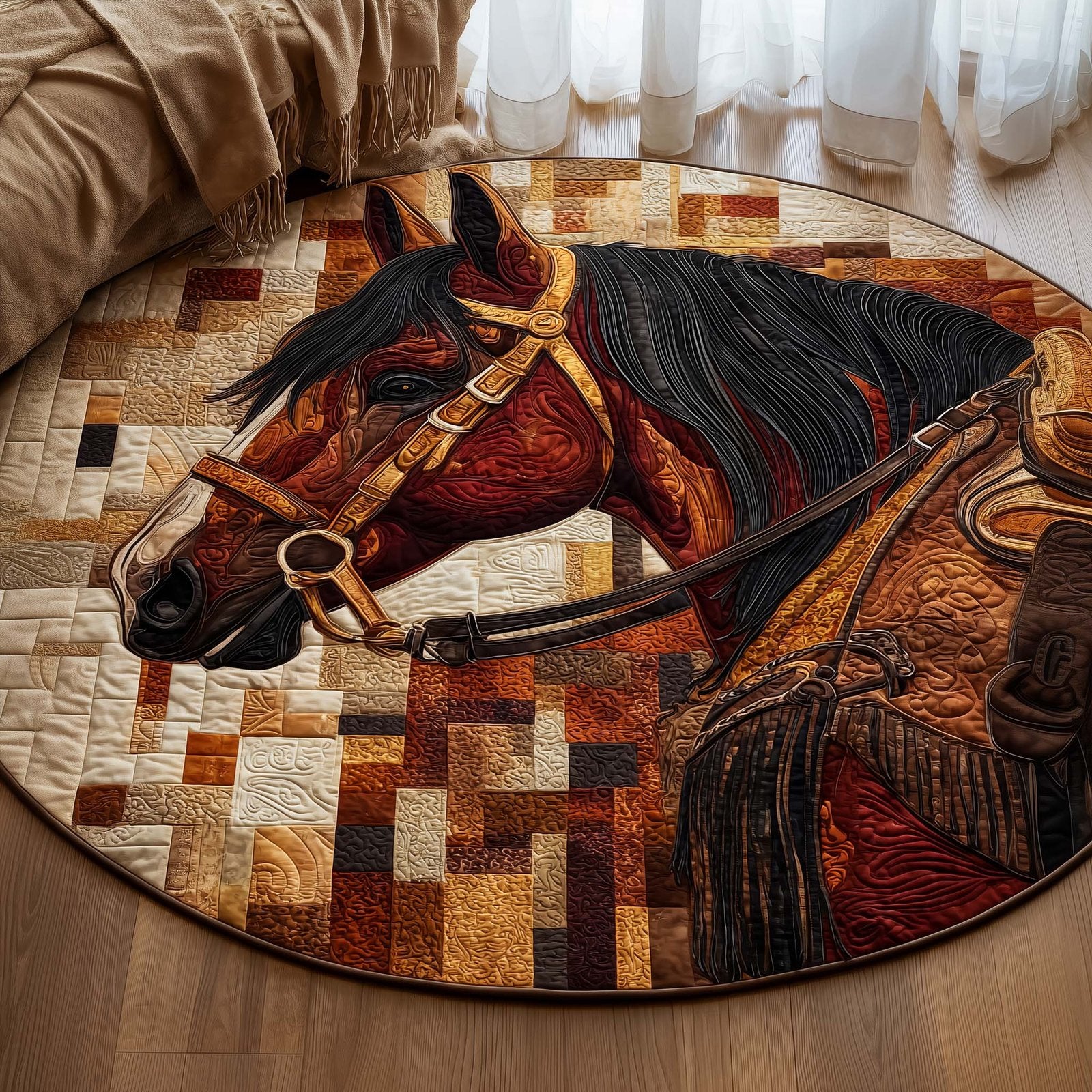Majestic Horse Round Mat Rug - Cute Pet Design | Animal Printed Home Decor