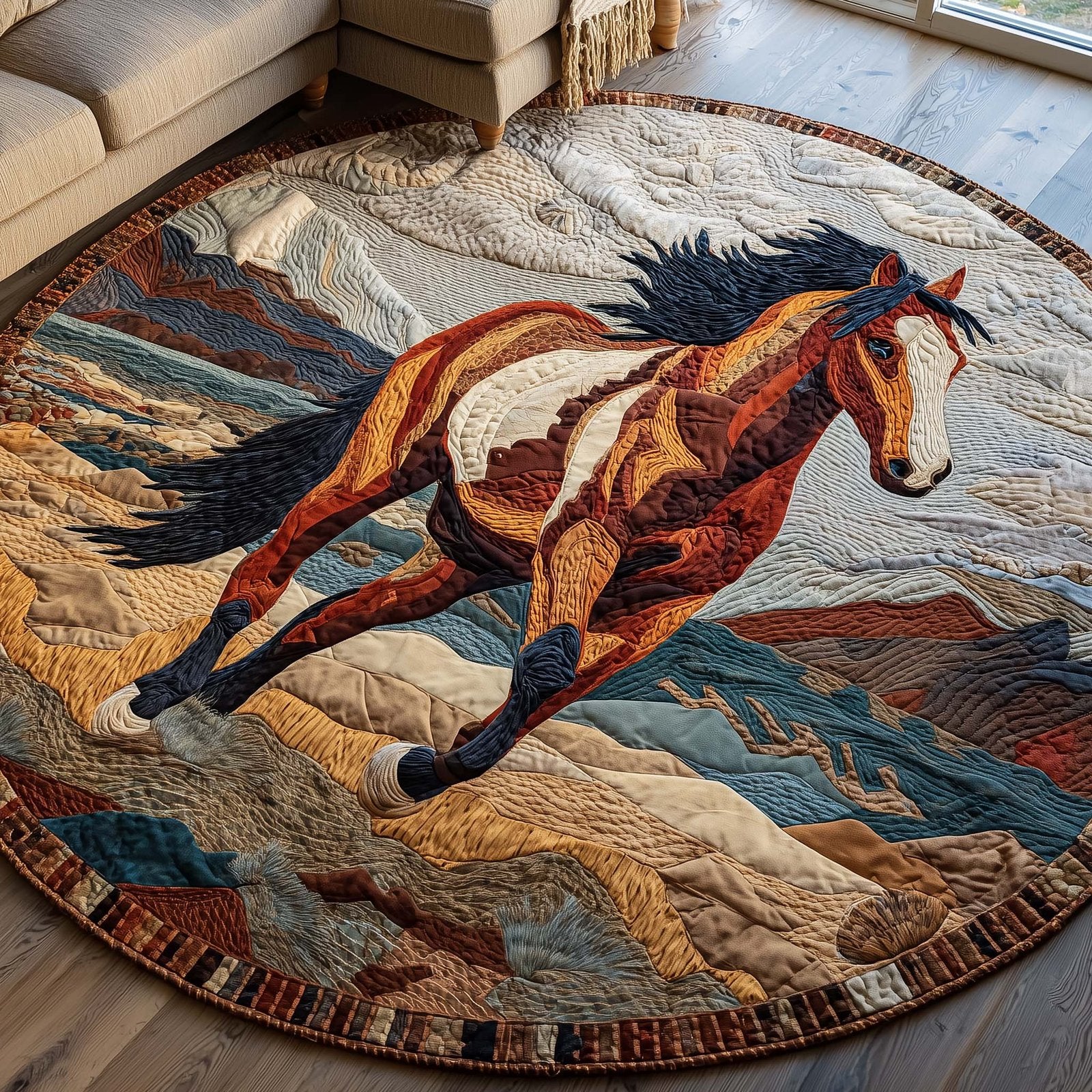 Majestic Horse Round Mat Rug - Cute Pet Design | Animal Printed Home Decor