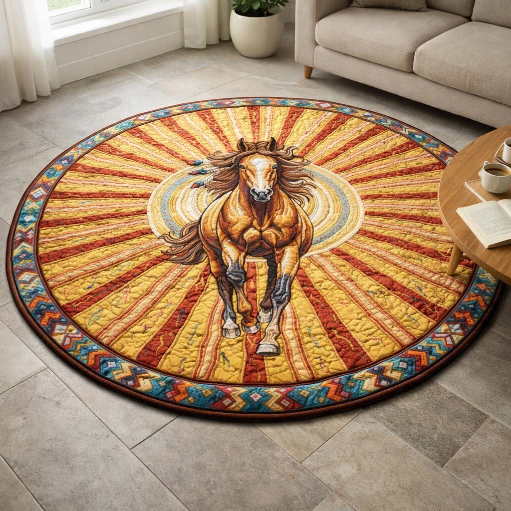 Majestic Horse Round Mat Rug - Cute Pet Design | Animal Printed Home Decor