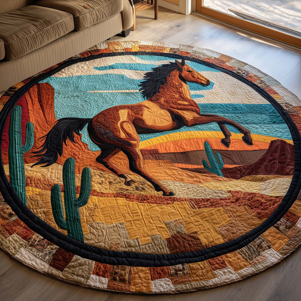 Majestic Horse Round Mat Rug - washable non-slip printed rug