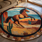 Majestic Horse Round Mat Rug - washable non-slip printed rug