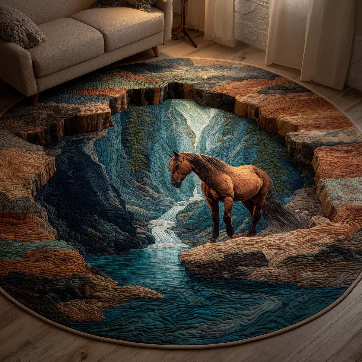 Majestic Horse Round Mat Rug - washable non-slip printed rug