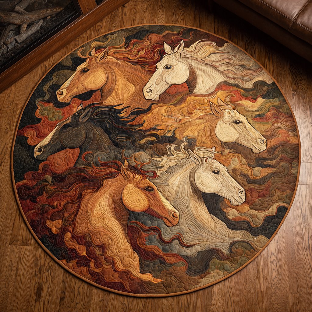 Majestic Horse Round Mat Rug - Cute Pet Design | Animal Printed Home Decor