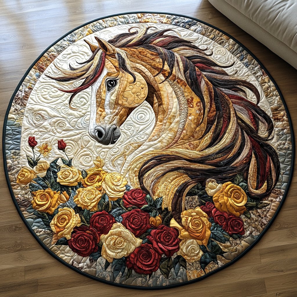 Majestic Horse v2 Round Mat Rug - washable non-slip printed rug