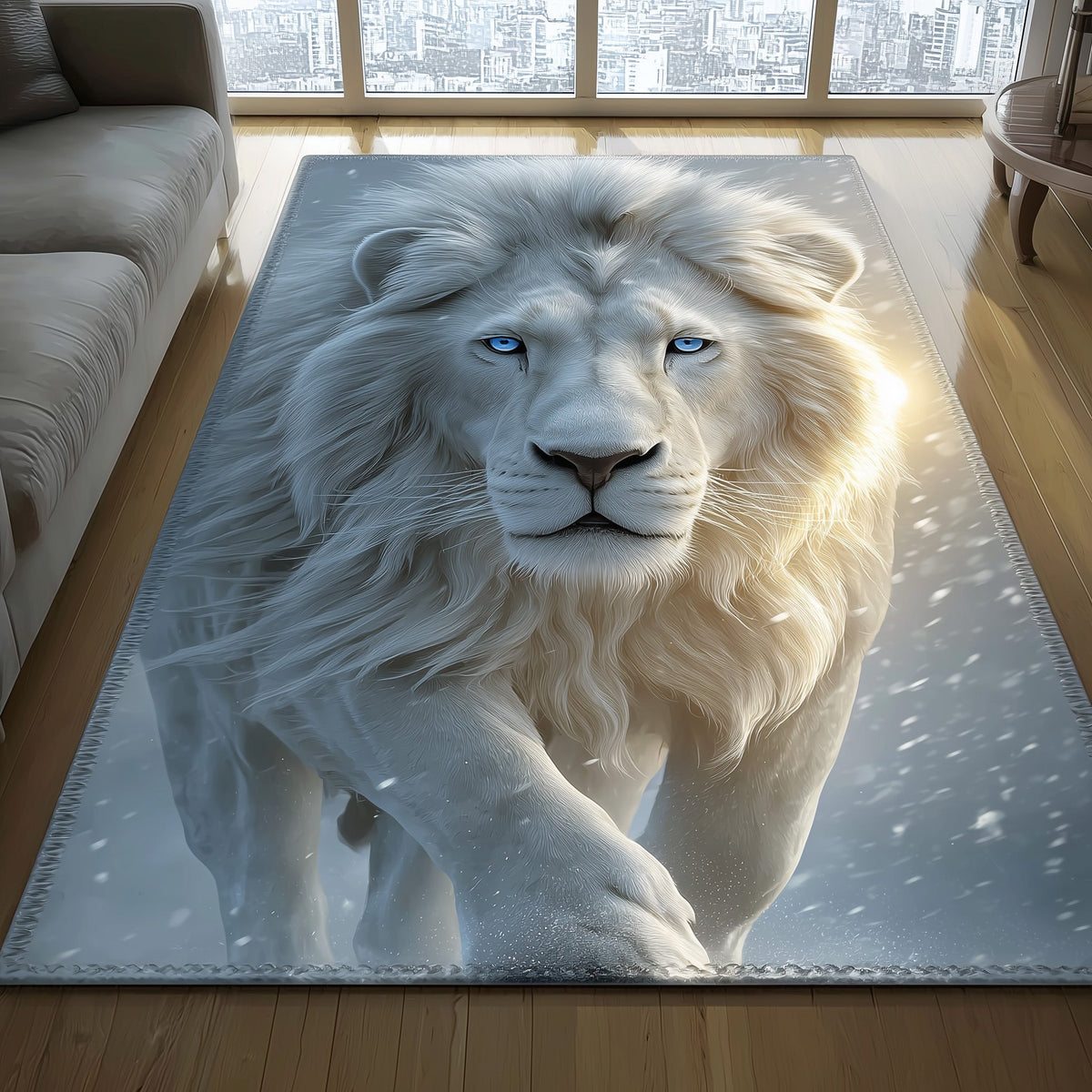 Majestic Lion area rug in a living room