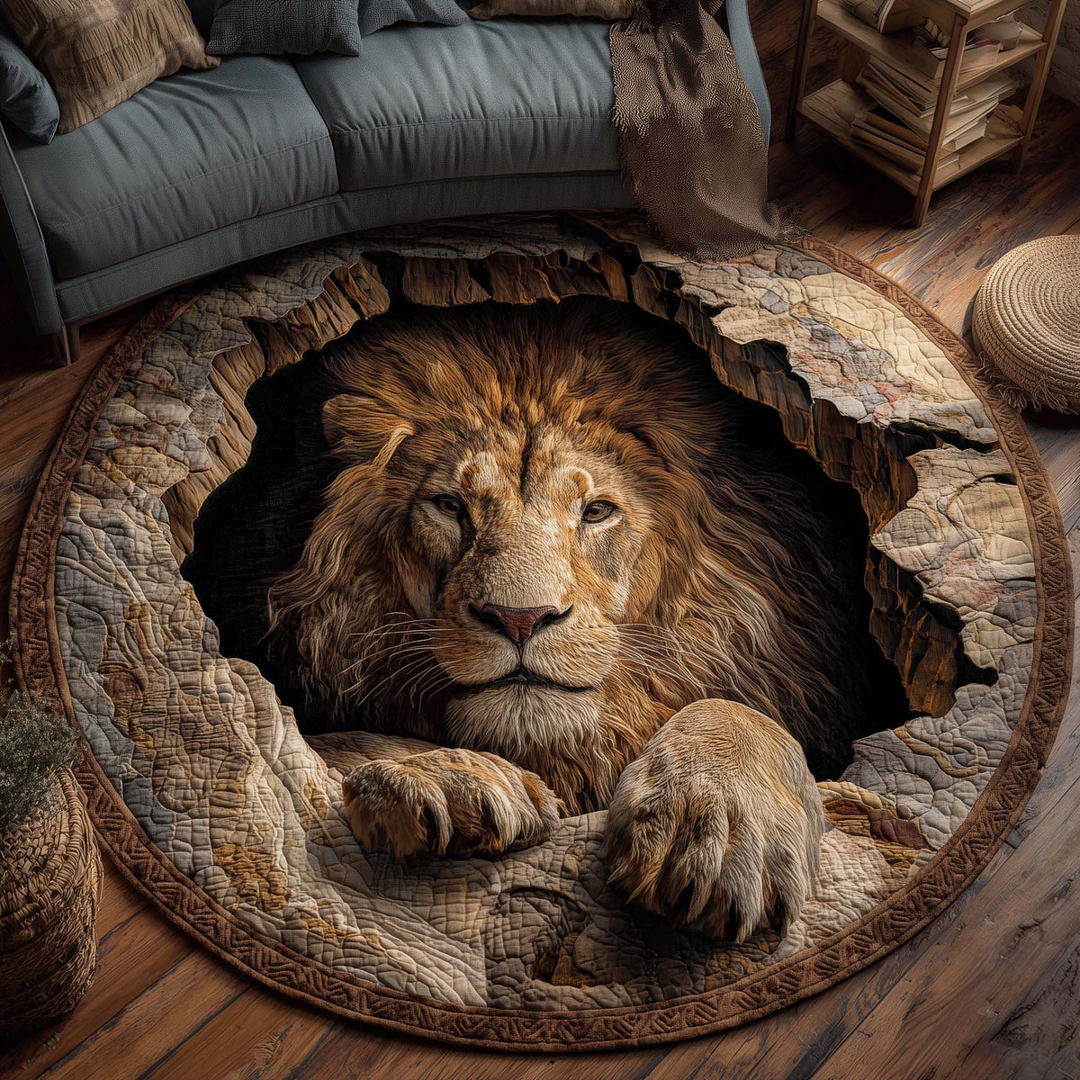 Majestic Lion Round Mat Rug