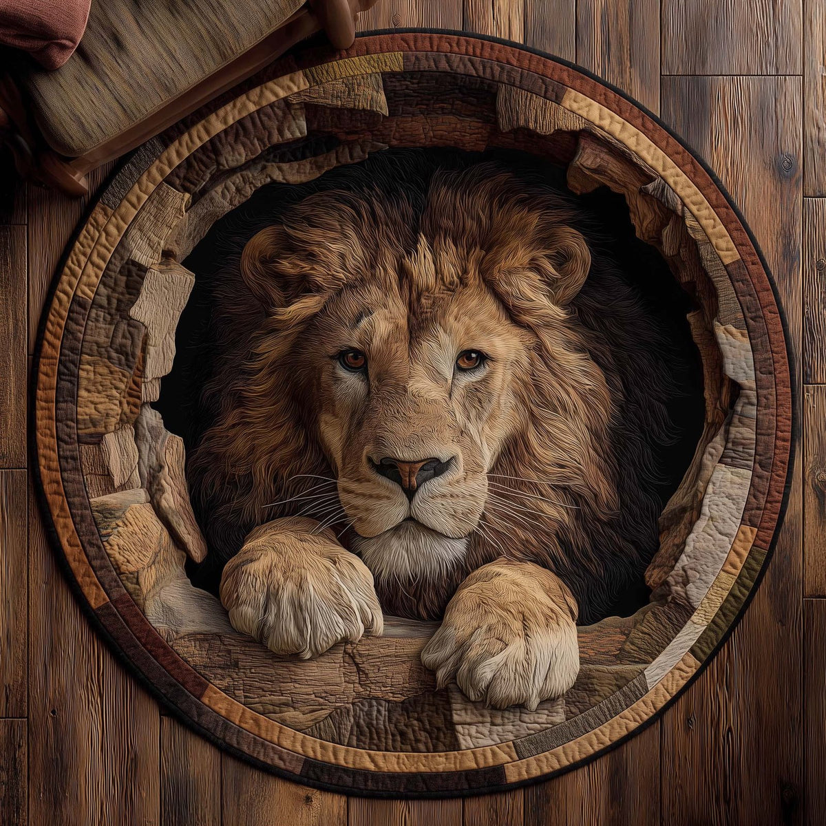 Majestic Lion Round Mat Rug - washable non-slip printed rug