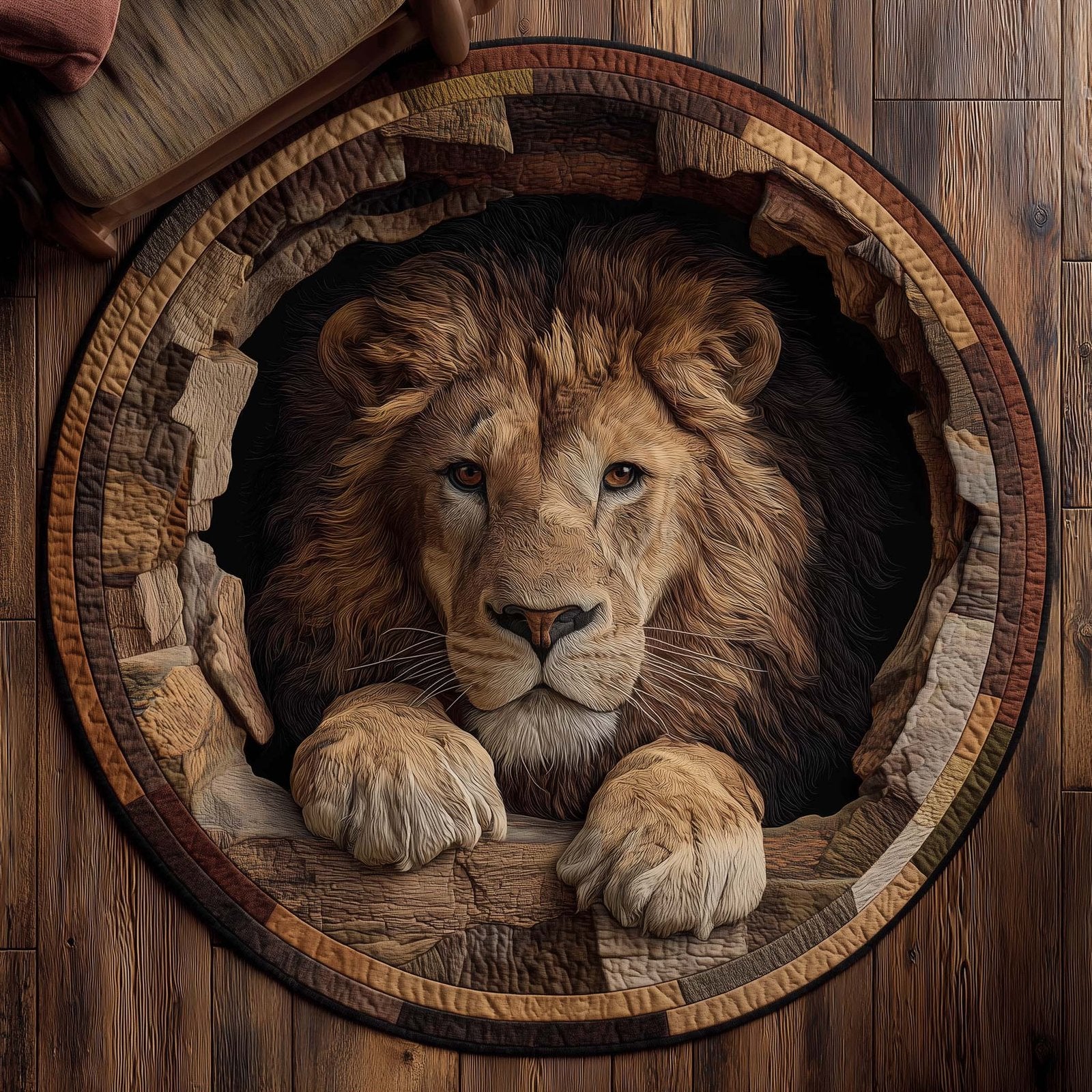 Majestic Lion Round Mat Rug - Nature Design | Serene Home Decor