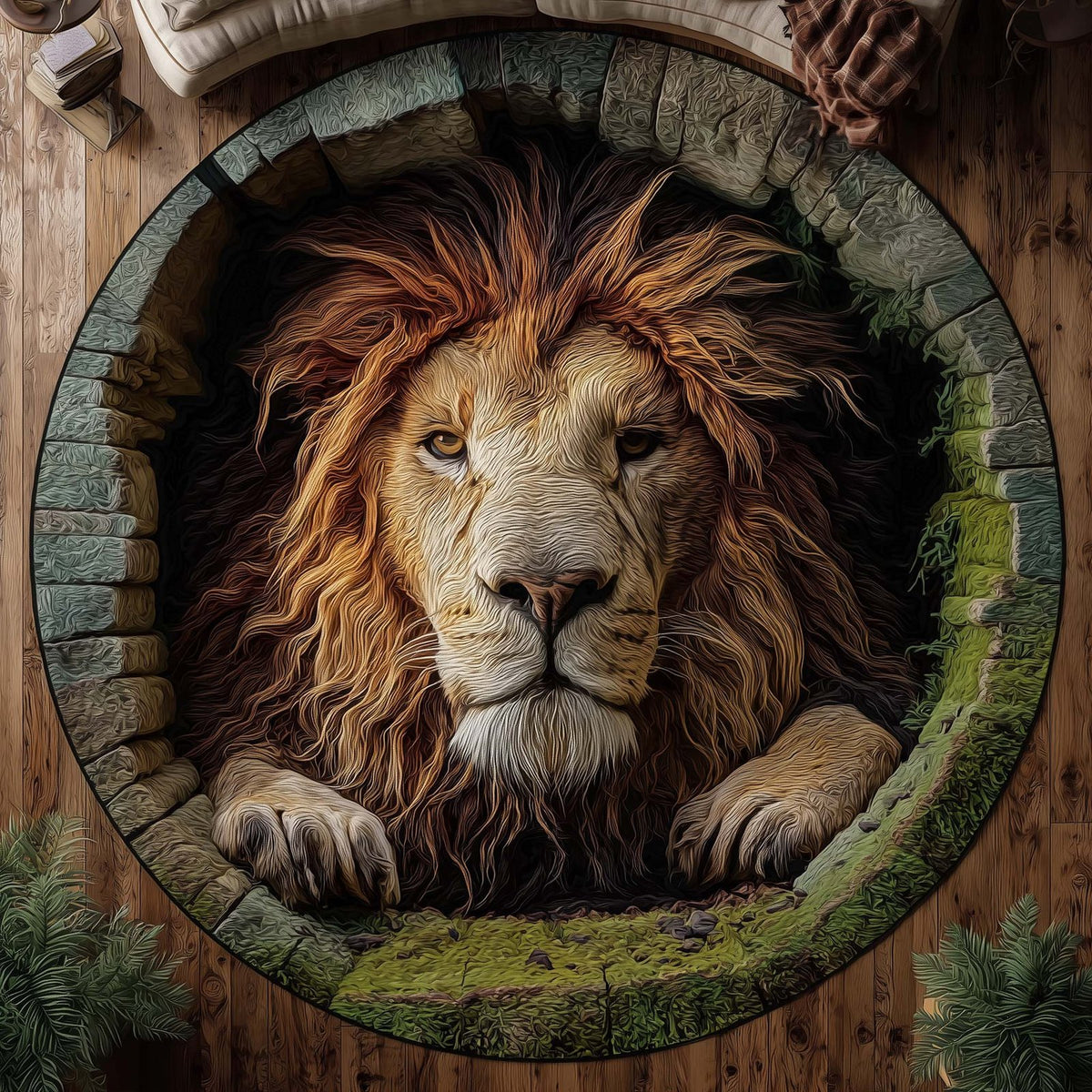 Majestic Lion (Design 11) Round Mat Rug - washable non-slip printed rug