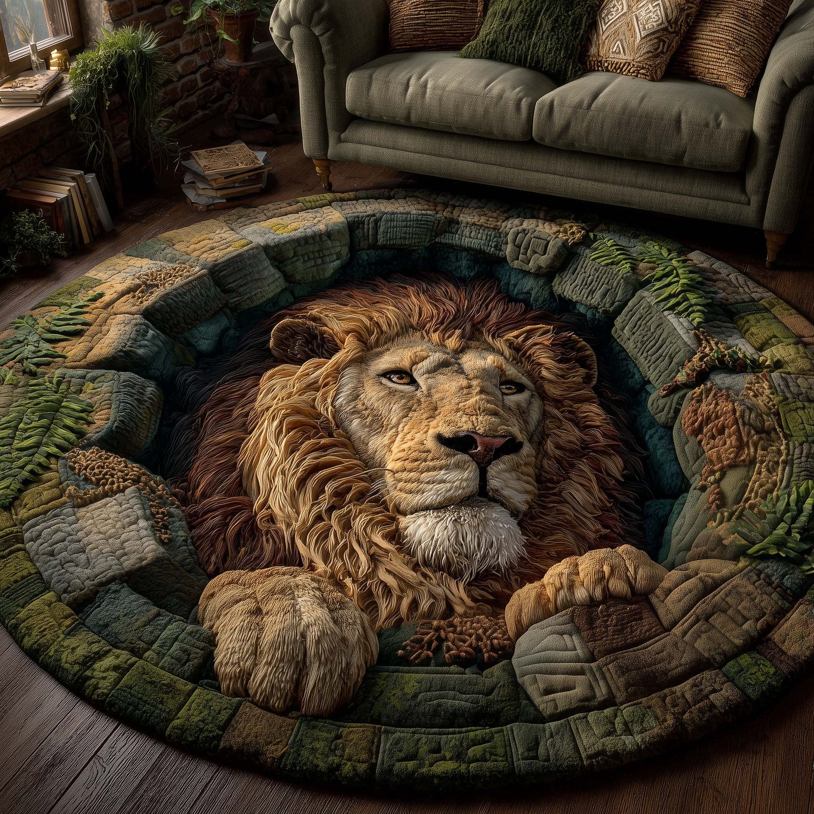 Majestic Lion Round Mat Rug - Nature Design | Serene Home Decor