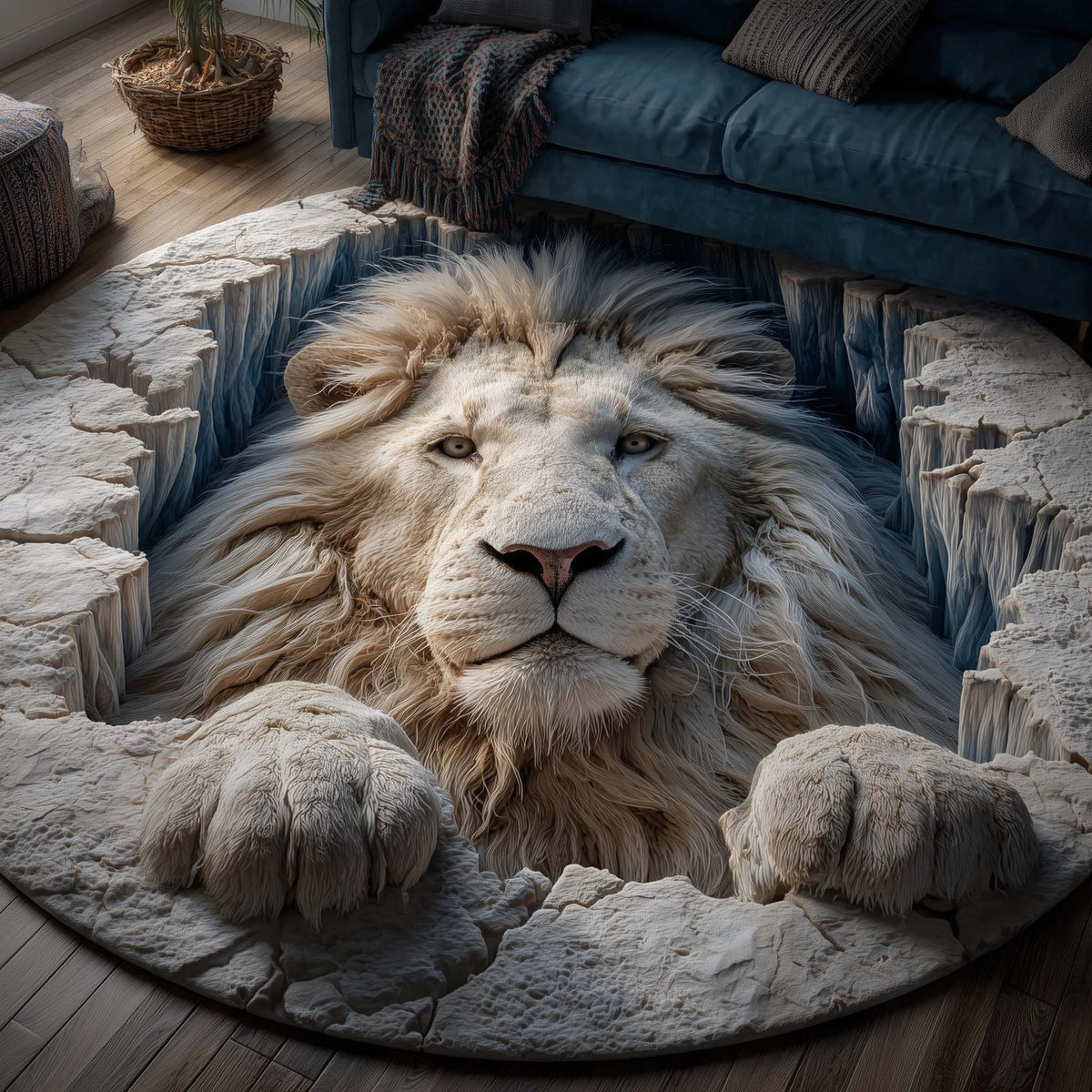 Majestic Lion (Design 3) Round Mat Rug - washable non-slip printed rug