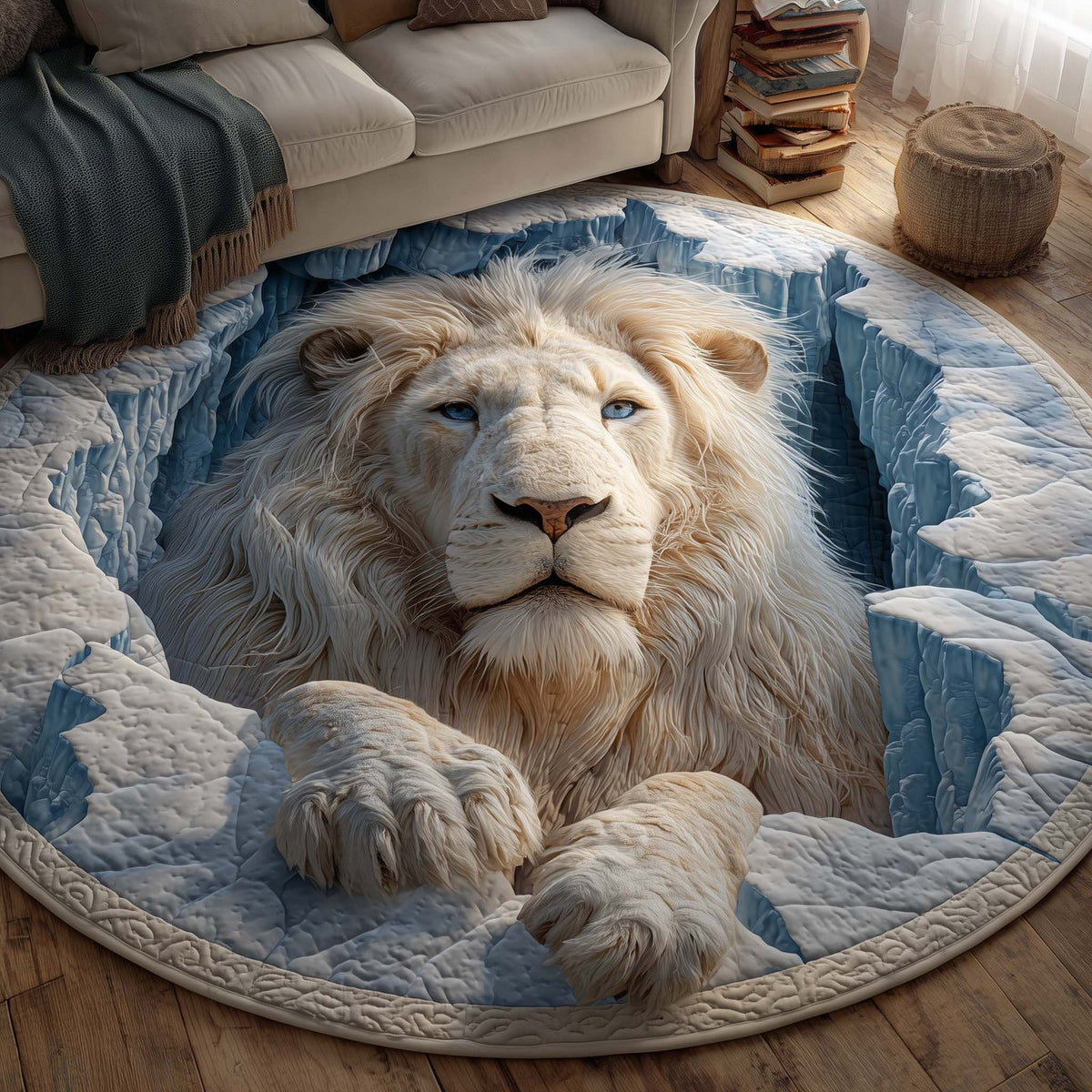 Majestic Lion (Design 9) Round Mat Rug - washable non-slip printed rug
