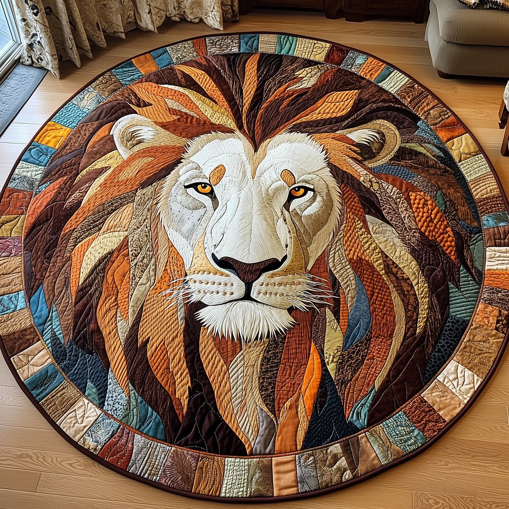 Majestic Lion (Design 7) Round Mat Rug - washable non-slip printed rug