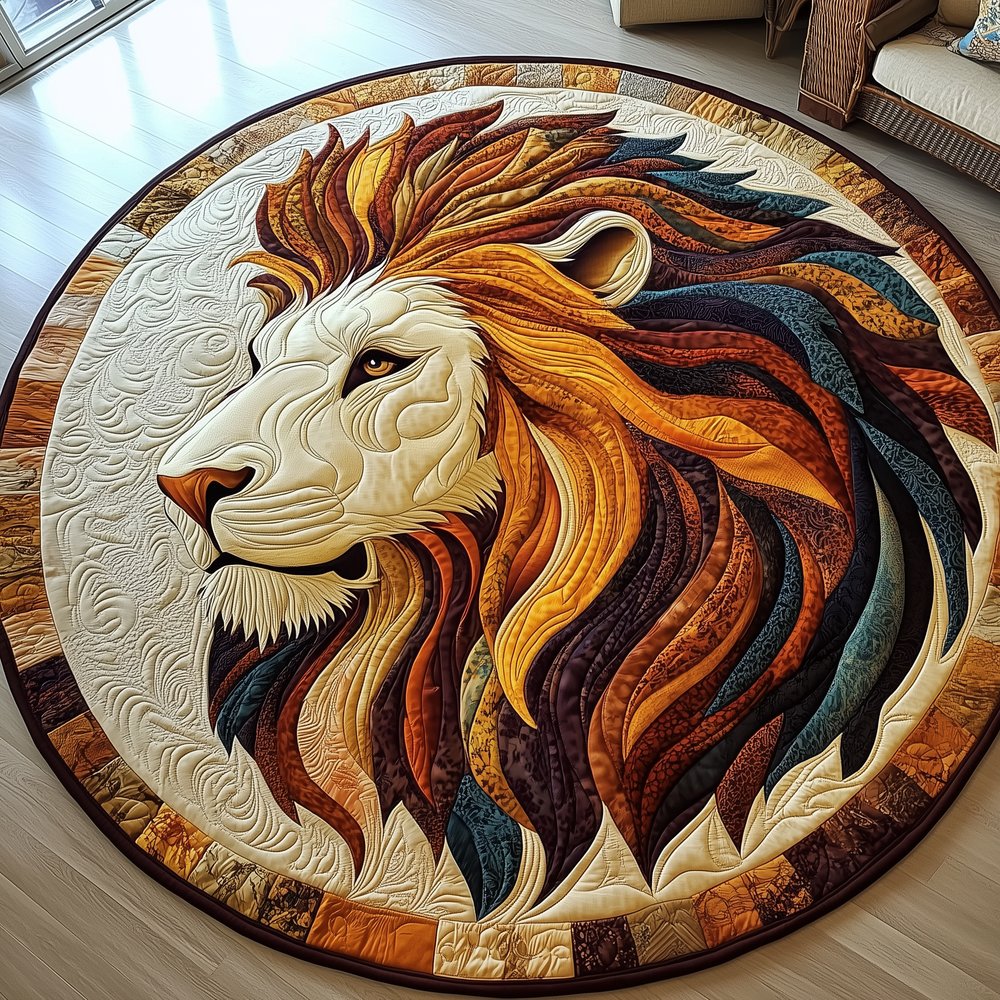 Majestic Lion (Design 10) Round Mat Rug - washable non-slip printed rug