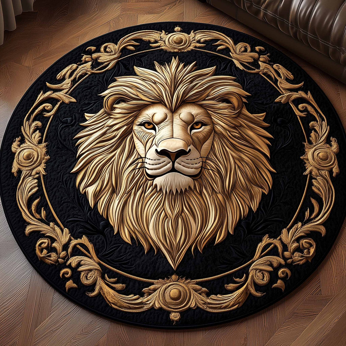 Majestic Lion (Design 6) Round Mat Rug - washable non-slip printed rug
