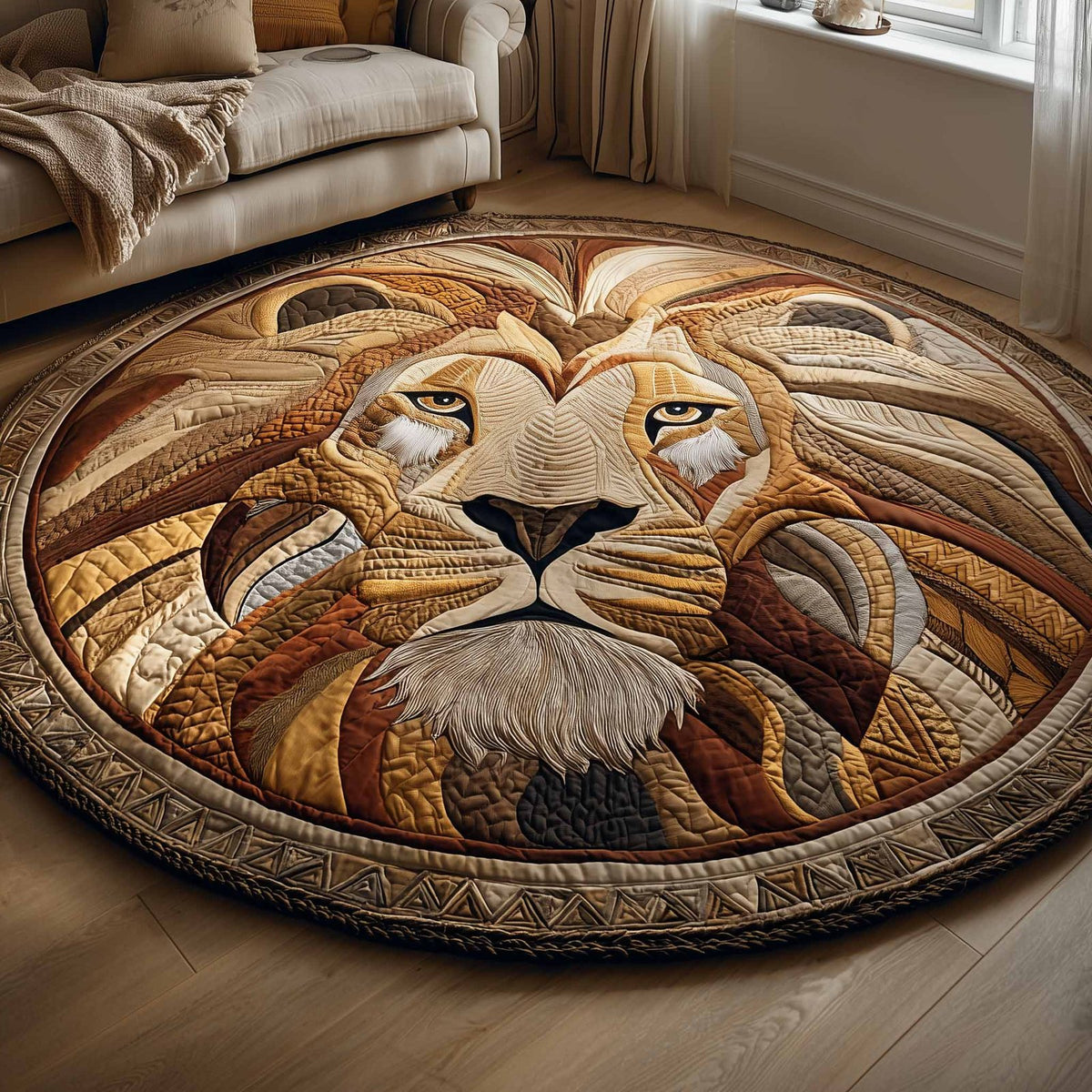 Majestic Lion (Design 4) Round Mat Rug - washable non-slip printed rug
