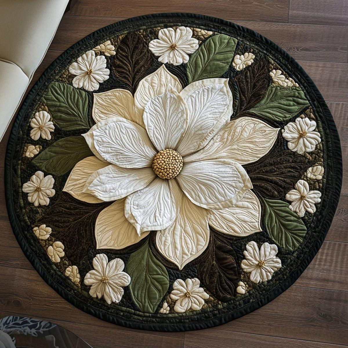 Majestic Magnolia Round Mat Rug - washable non-slip printed rug