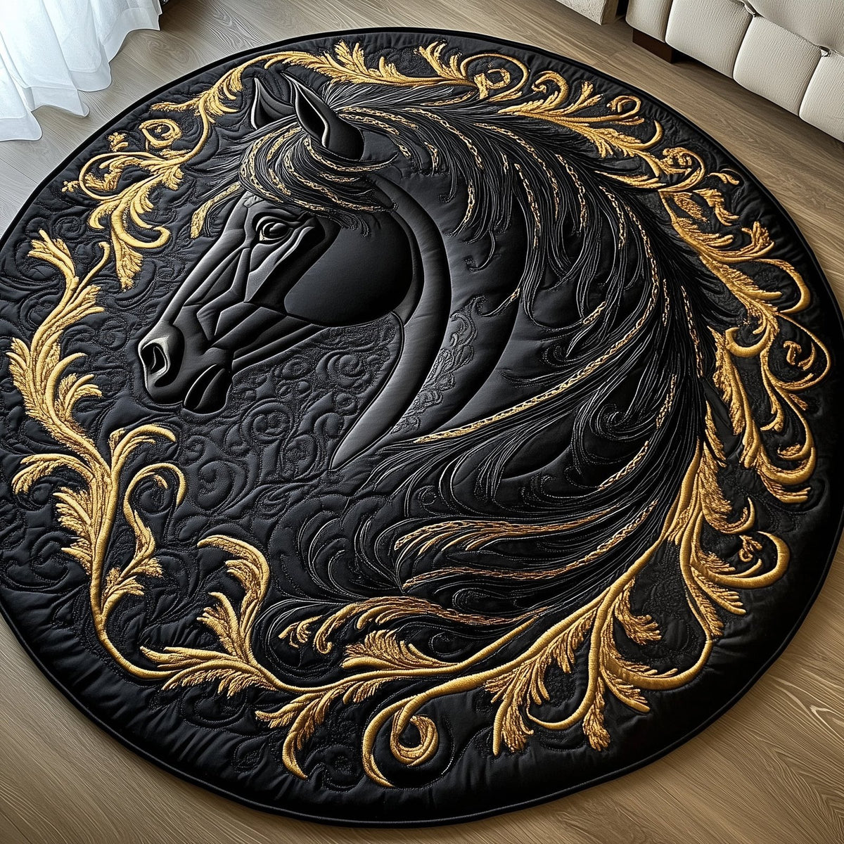 Majestic Mane Round Mat Rug - washable non-slip printed rug