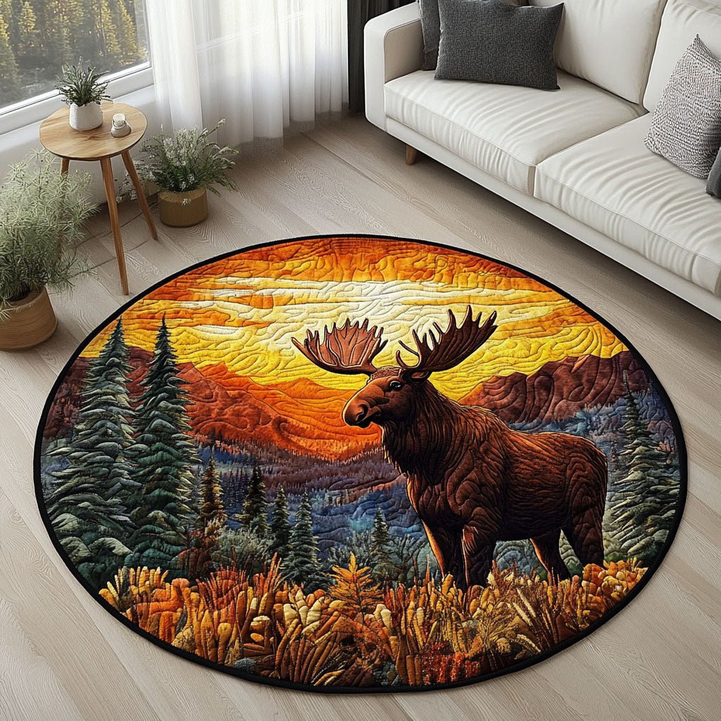 Majestic Moose Sunset Round Mat Rug - washable non-slip printed rug