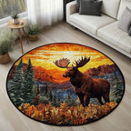 Majestic Moose Sunset Round Mat Rug - washable non-slip printed rug