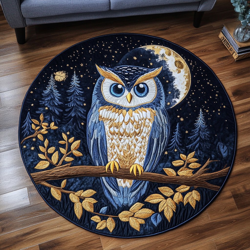 Majestic Owl Round Mat Rug - washable non-slip printed rug