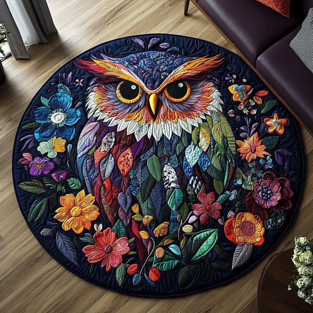 Majestic Owls Round Mat Rug - washable non-slip printed rug