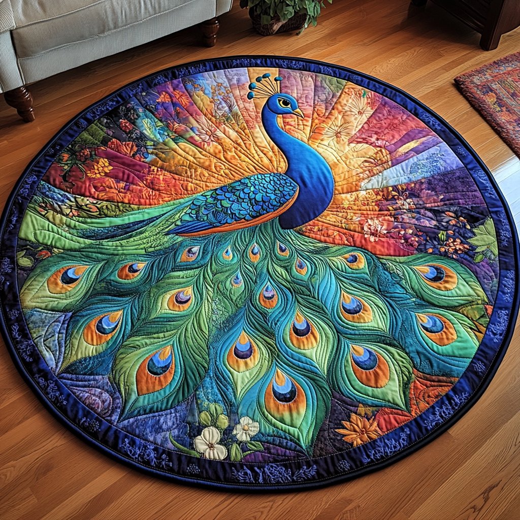 Majestic Plumes Round Mat Rug - washable non-slip printed rug