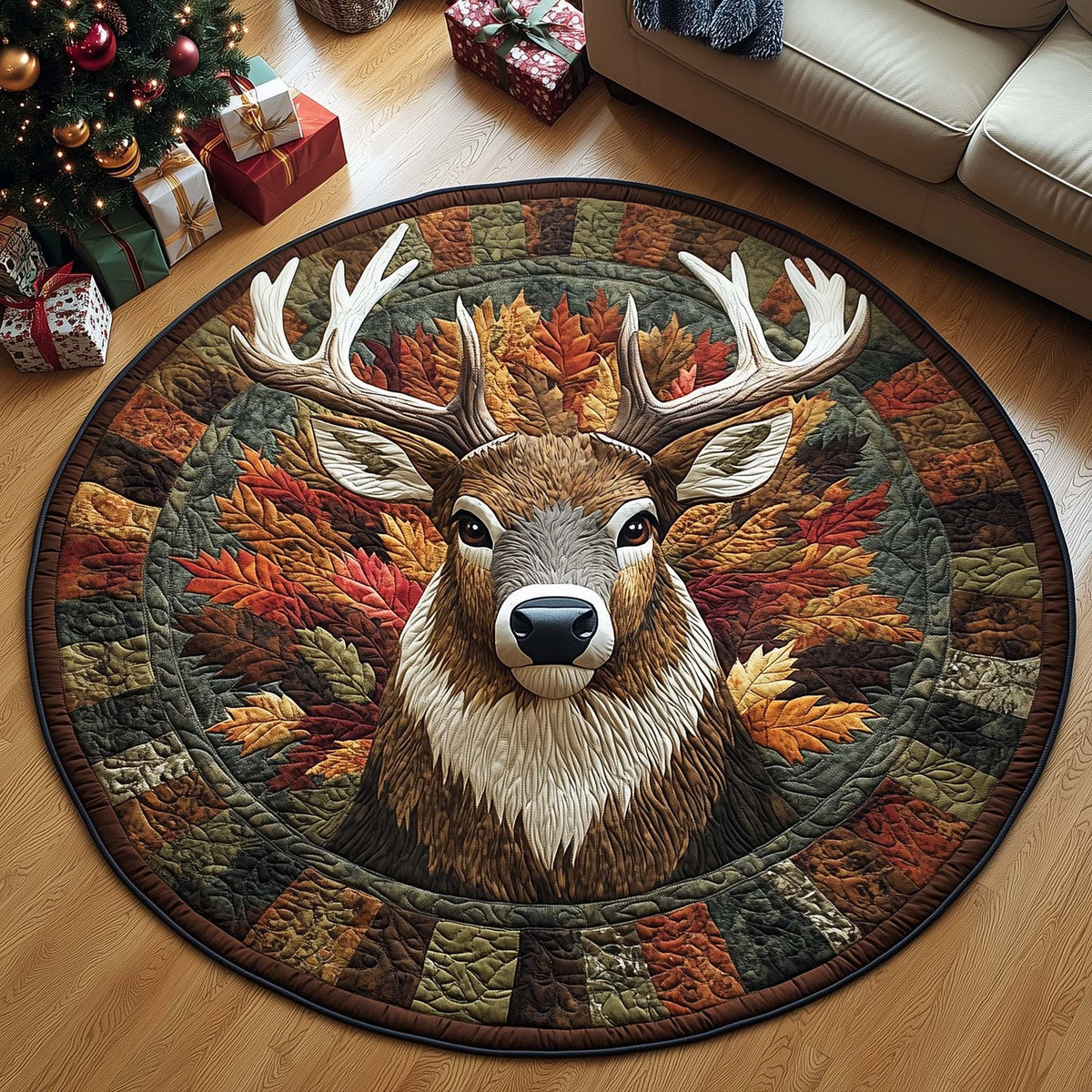 Majestic Reindeer Christmas Round Mat Rug - washable non-slip printed rug