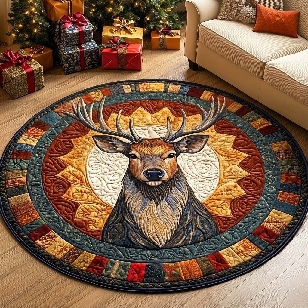 Majestic Reindeer Christmas Round Mat Rug - washable non-slip printed rug