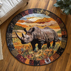 Majestic Rhino Round Mat Rug - washable non-slip printed rug