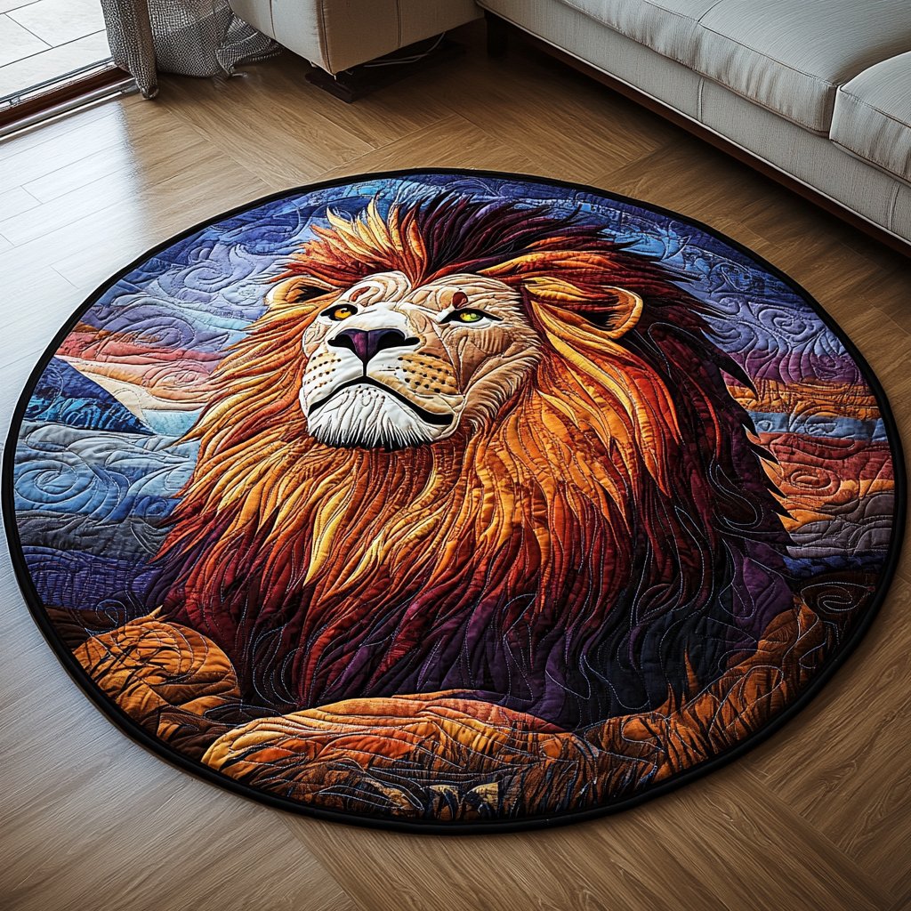 Majestic Roar Round Mat Rug - washable non-slip printed rug