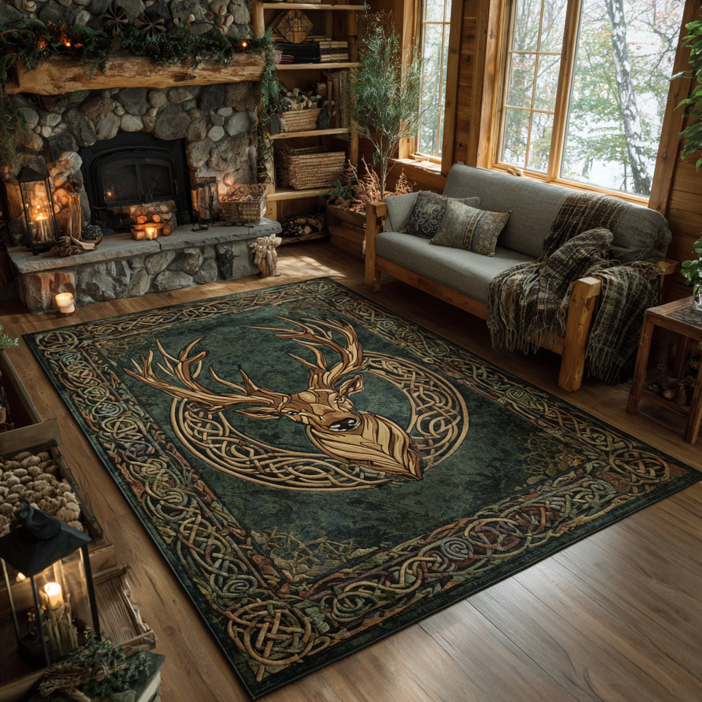 Majestic Stag area rug in a living room