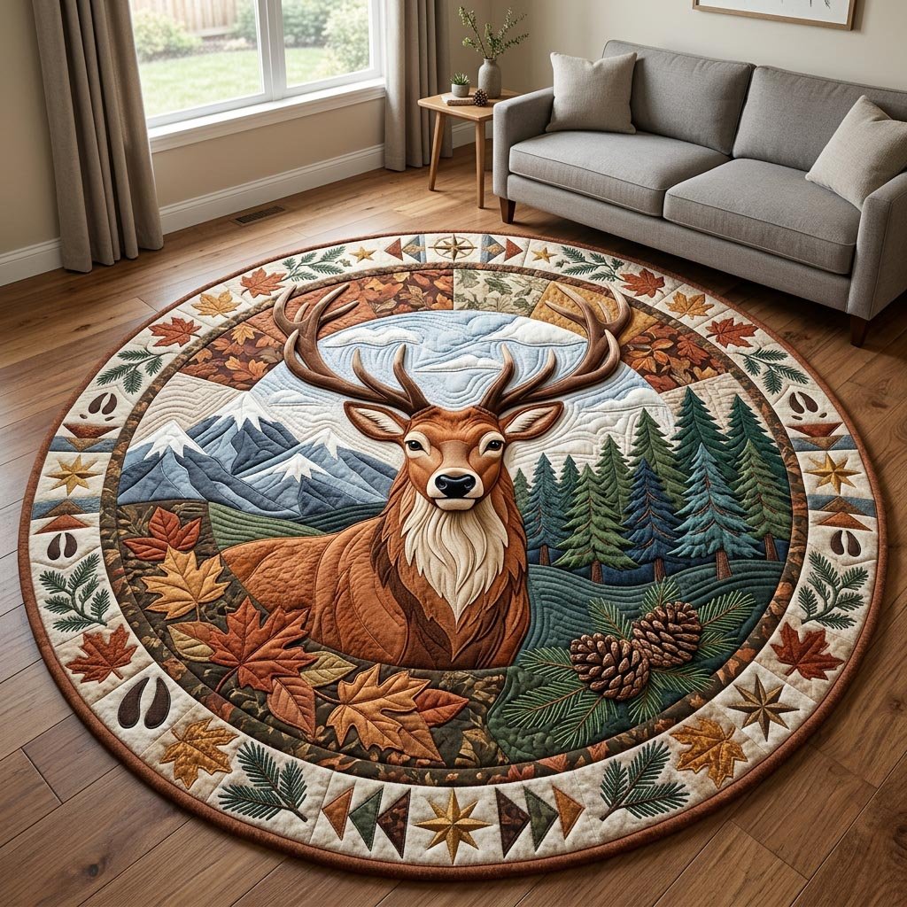 Majestic Stag Deer Round Mat Rug - Nature Design | Serene Home Decor