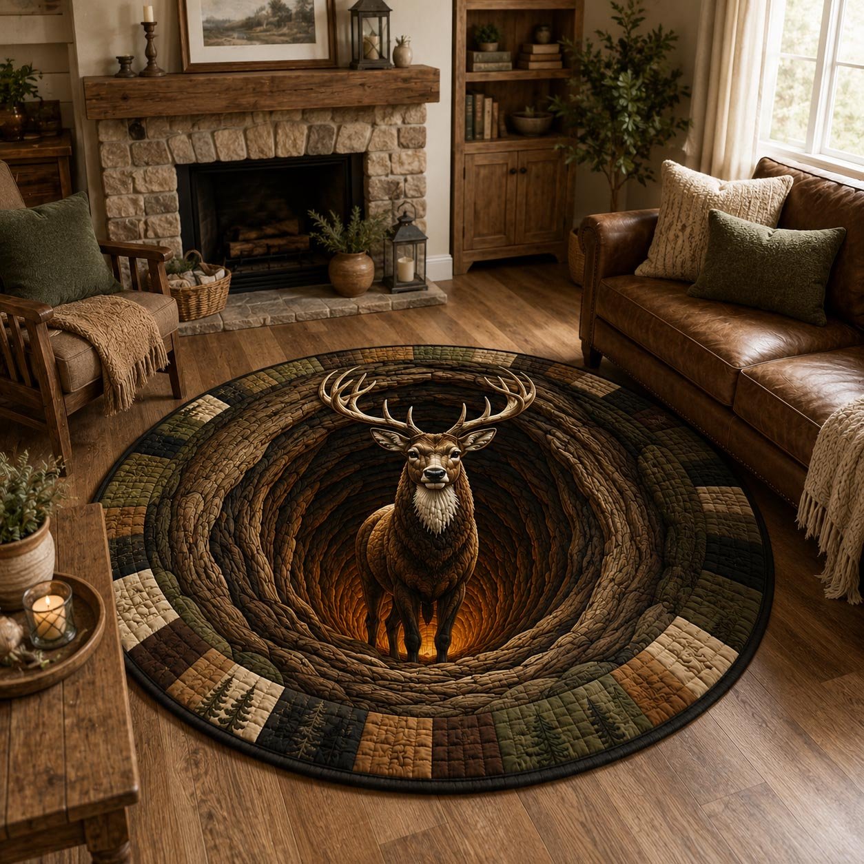 Majestic Stag Deer Round Mat Rug - Nature Design | Serene Home Decor