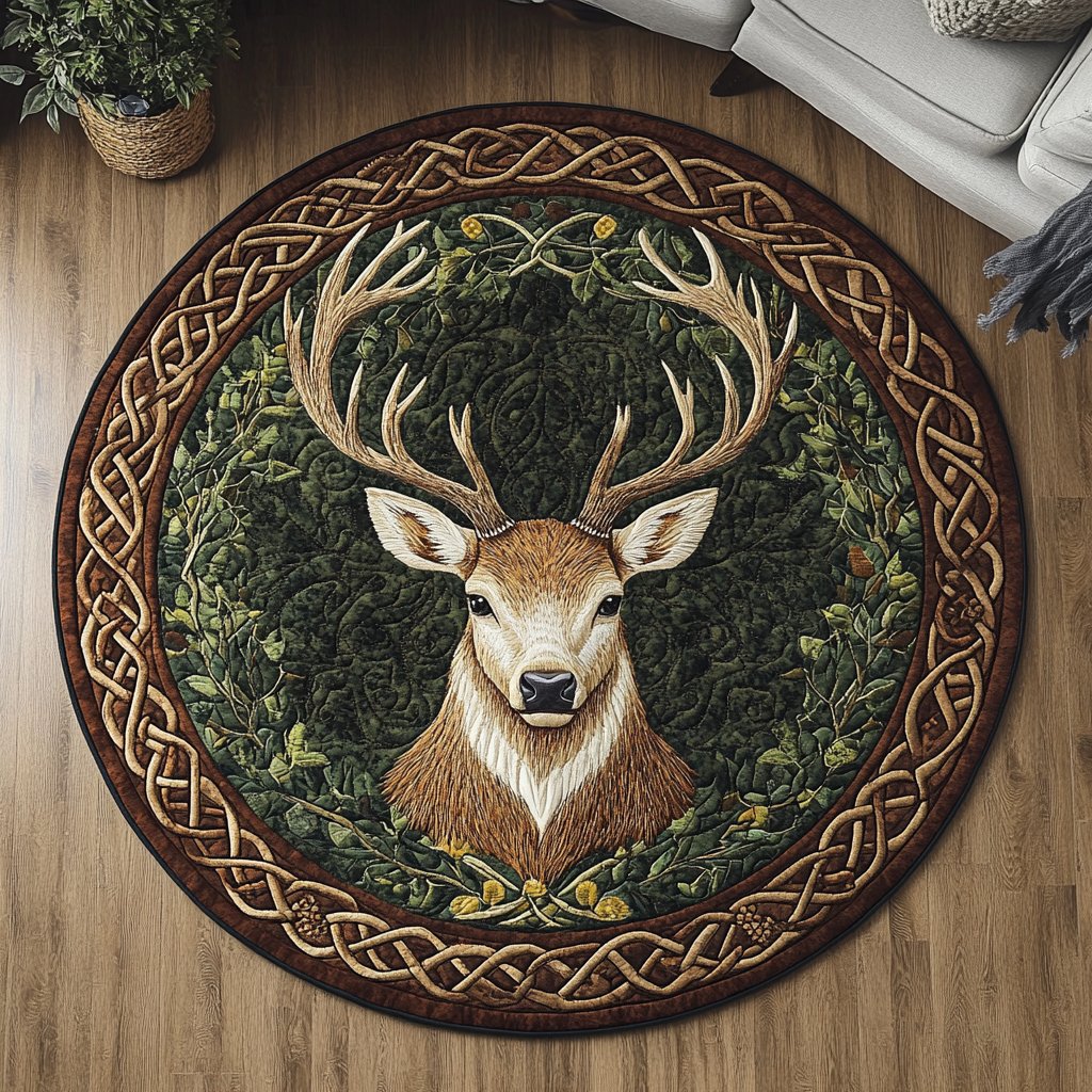 Majestic Stag Round Mat Rug - washable non-slip printed rug