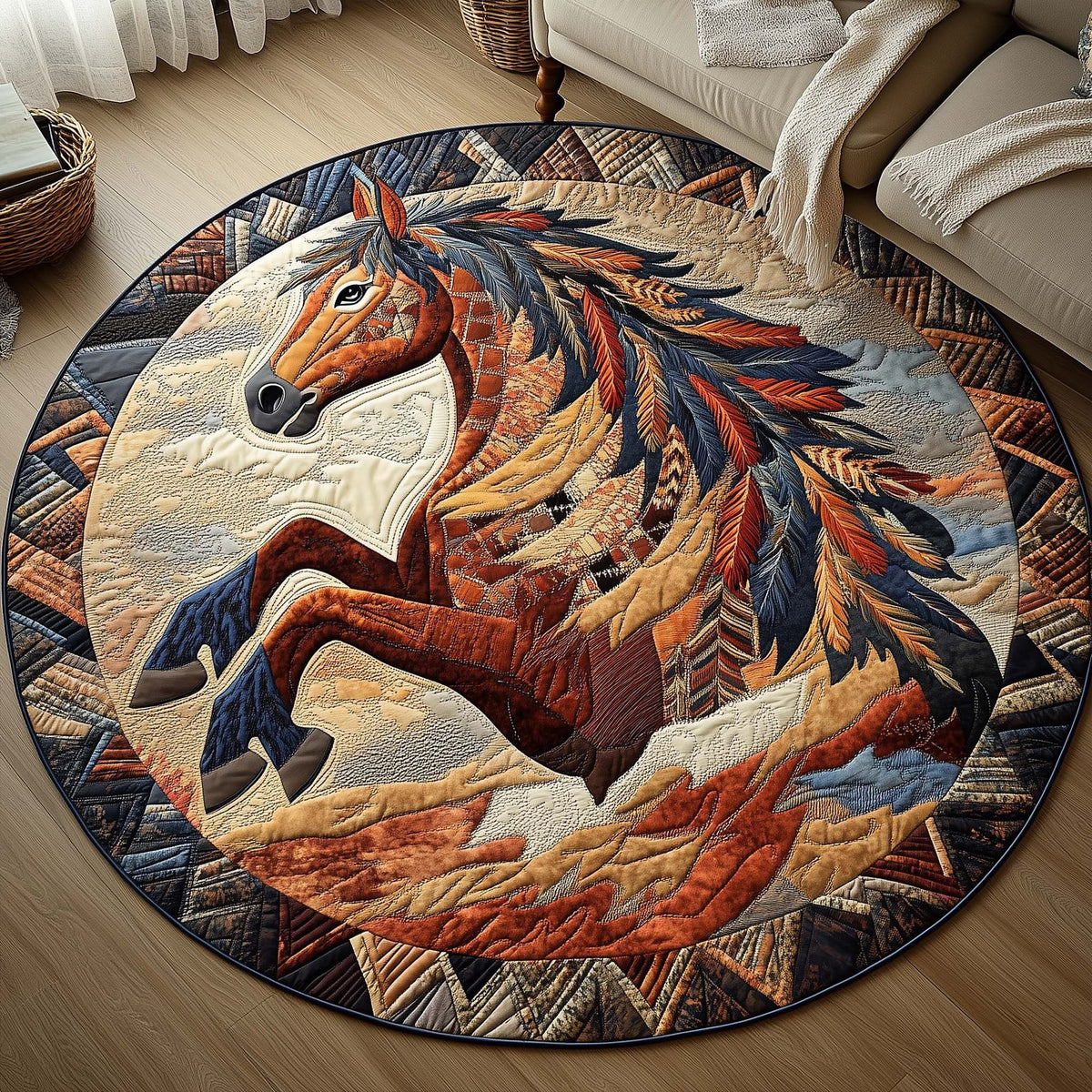 Majestic Warrior Round Mat Rug - washable non-slip printed rug