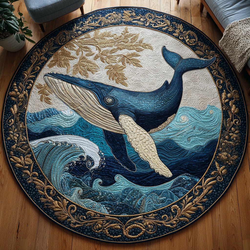 Majestic Whale Round Mat Rug - washable non-slip printed rug