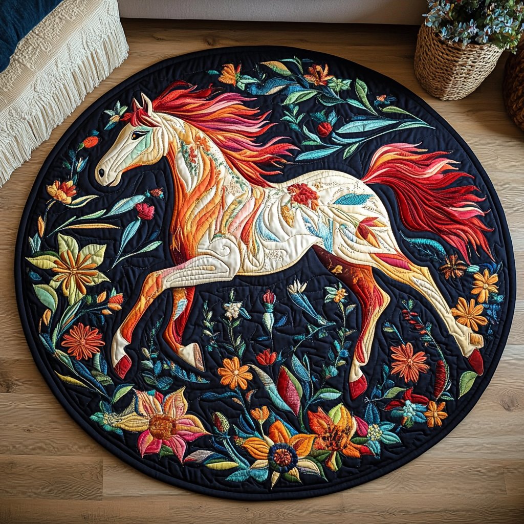 Majestic White Horse Round Mat Rug - Cute Pet Design | Animal Printed Home Decor