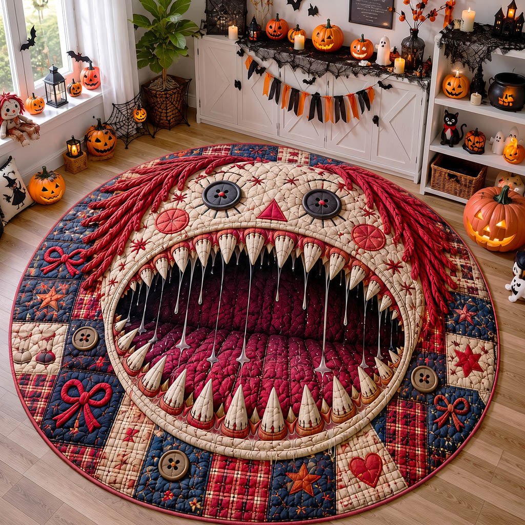Malicious Stitch Doll Round Mat Rug - washable non-slip printed rug
