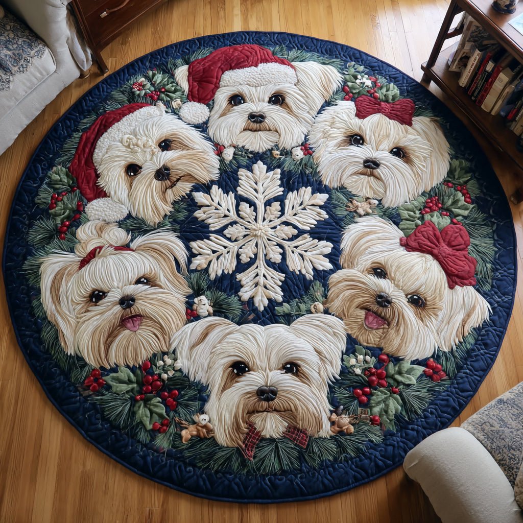 Maltese Puppy Circle Round Mat Rug - washable non-slip printed rug