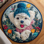 Maltese Winter Cap Round Mat Rug - washable non-slip printed rug