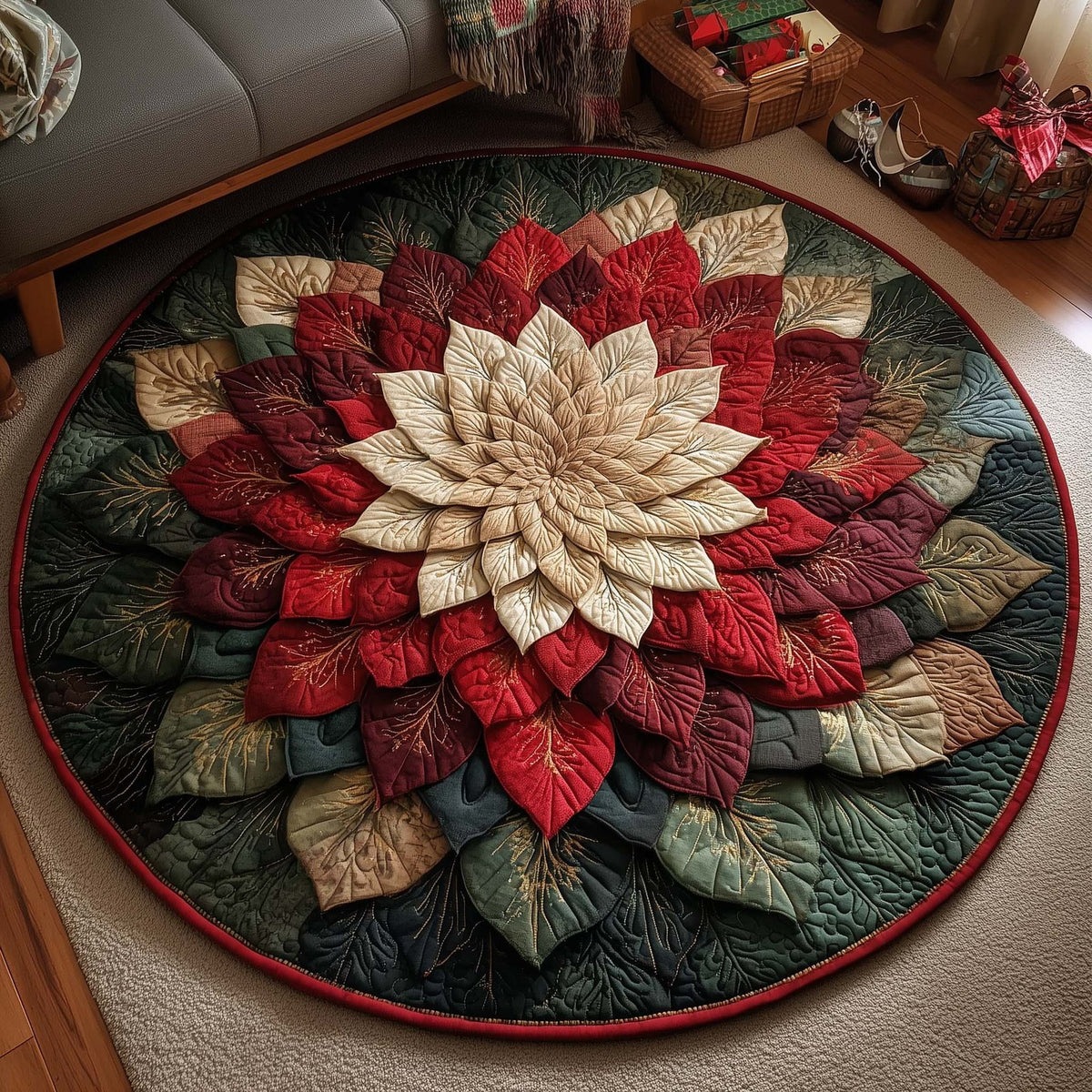 Mandala Bloom Round Mat Rug - washable non-slip printed rug