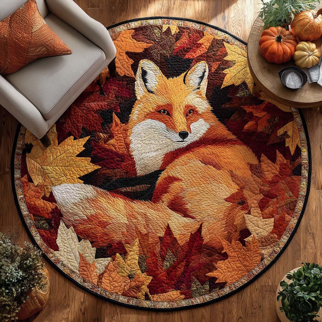 Maple Fox Round Mat Rug - washable non-slip printed rug