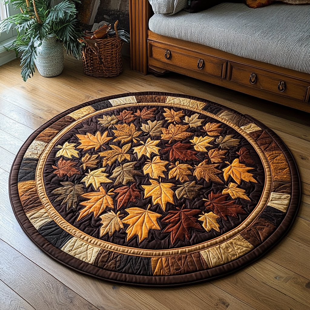 Maple Whirl Round Mat Rug - washable non-slip printed rug