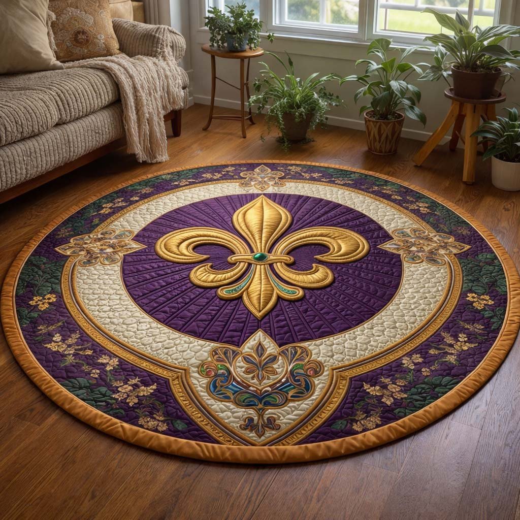 Mardi Gras (Design 4) Round Mat Rug - washable non-slip printed rug