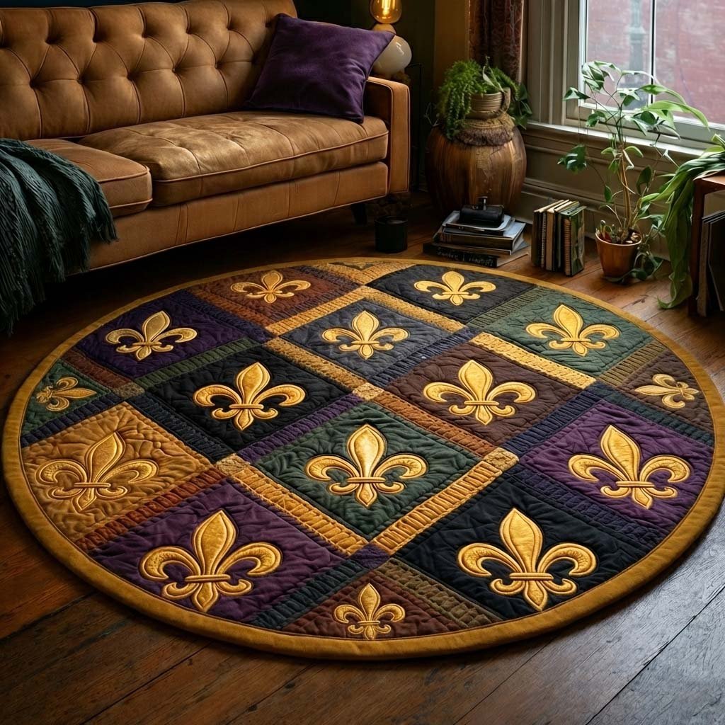 Mardi Gras (Design 5) Round Mat Rug - washable non-slip printed rug