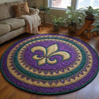 Mardi Gras (Design 3) Round Mat Rug - washable non-slip printed rug