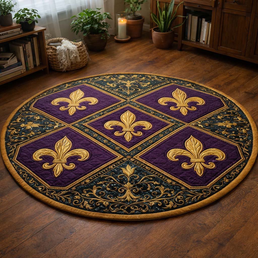 Mardi Gras (Design 7) Round Mat Rug - washable non-slip printed rug