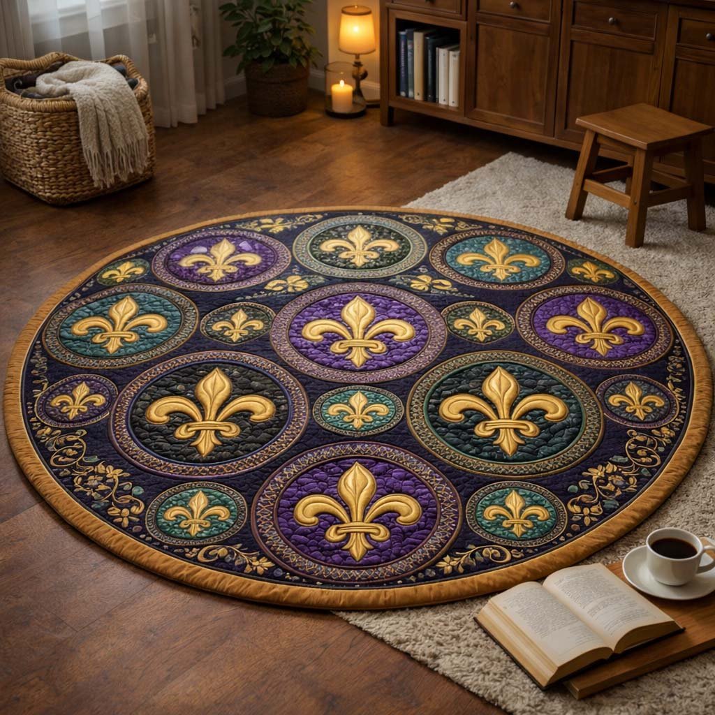 Mardi Gras (Design 6) Round Mat Rug - washable non-slip printed rug
